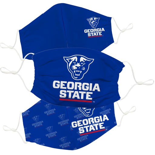 Georgia State Panthers 3 Ply Vive La Fete Face Mask 3 Pack Game Day Collegiate Unisex Face Covers Reusable Washable - Vive La Fête - Online Apparel Store