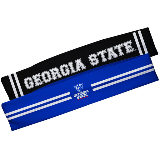 Georgia State Panthers Vive La Fete Girls Women Game Day Set of 2 Stretch Headbands Headbands Logo Blue and Name Black