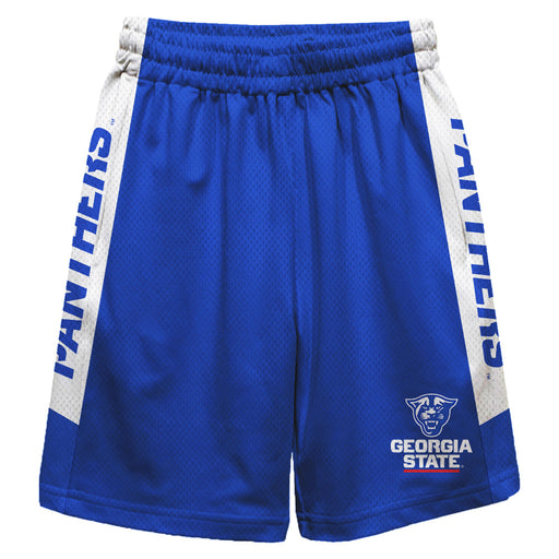Georgia State Panthers Vive La Fete Game Day Blue Stripes Boys Solid White Athletic Mesh Short
