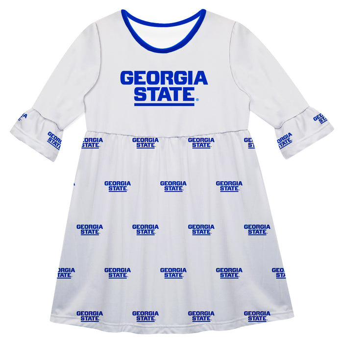 Georgia State Panthers Vive La Fete Girls Game Day 3/4 Sleeve Solid White All Over Logo on Skirt