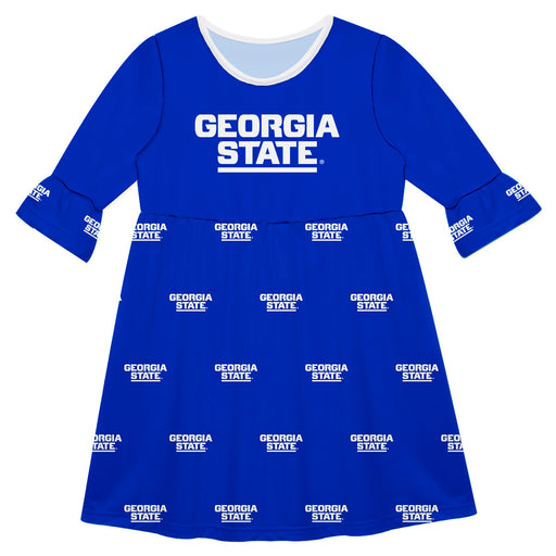 Georgia State Panthers Vive La Fete Girls Game Day 3/4 Sleeve Solid Blue All Over Logo on Skirt