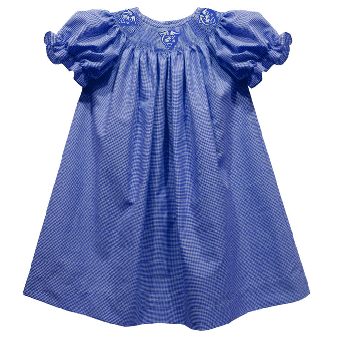 Georgia State Panthers Smocked Royal Gingham Short Short Sleeve Bishop