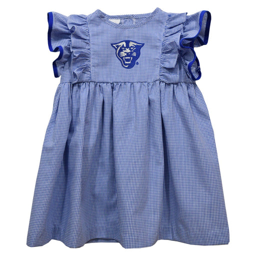 Georgia State Panthers Embroidered Royal Gingham Ruffle Dress