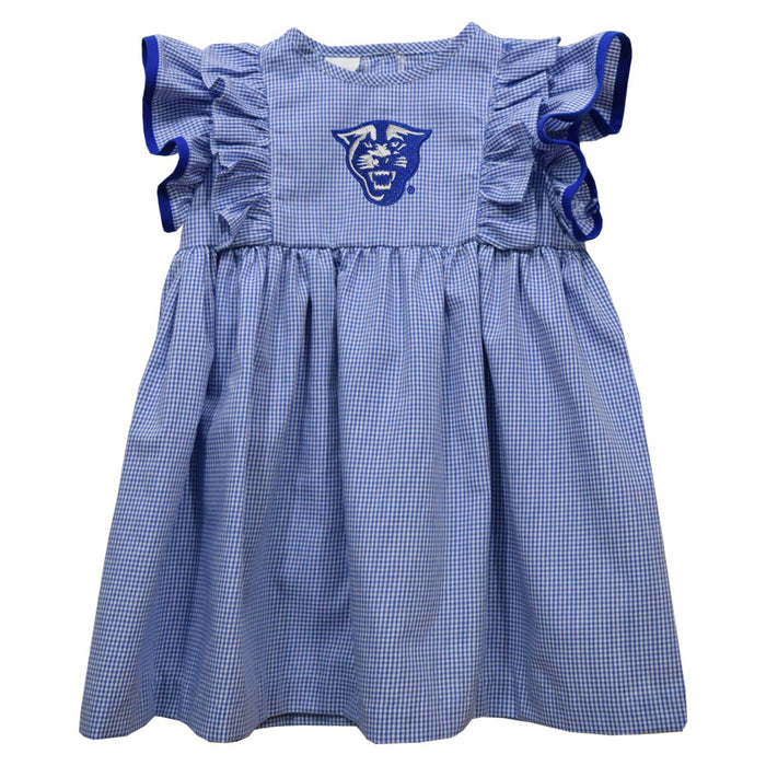 Georgia State Panthers Embroidered Royal Gingham Ruffle Dress