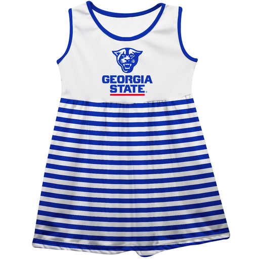 Georgia State Panthers Vive La Fete Girls Game Day Sleeveless Tank Dress Solid White Logo Stripes on Skirt