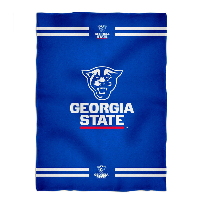 Georgia State Panthers Vive La Fete Game Day Warm Lightweight Fleece Blue Throw Blanket 40 X 58 Logo and Stripes