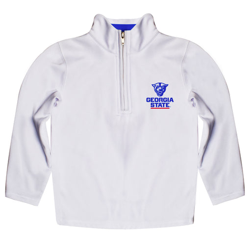 Georgia State Panthers Vive La Fete Game Day Solid White Quarter Zip Pullover Sleeves
