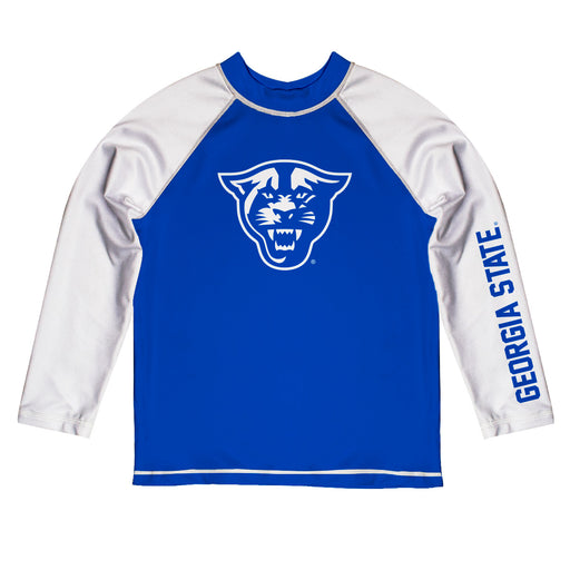 Georgia State Panthers Vive La Fete Blue and White Long Sleeve Raglan Rashguard