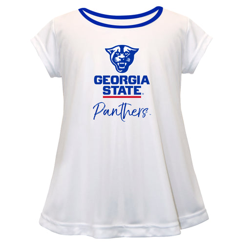 Georgia State Panthers Vive La Fete Girls Game Day Short Sleeve White Top with School Logo and Name