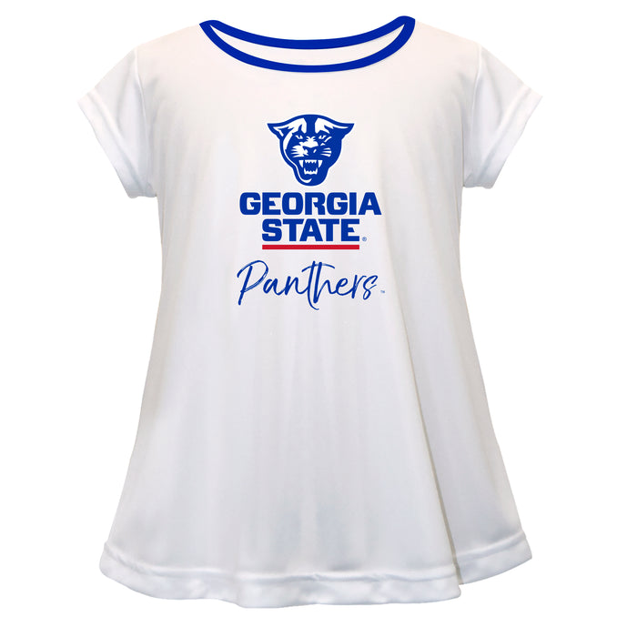 Georgia State Panthers Vive La Fete Girls Game Day Short Sleeve White Top with School Logo and Name