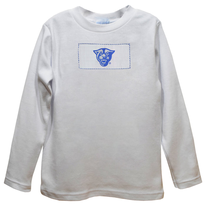 Georgia State Panthers Smocked White Knit Boys Long Sleeve Tee Shirt