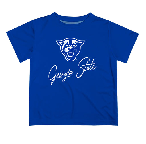Georgia State Panthers Vive La Fete Script V1 Blue Short Sleeve Tee Shirt