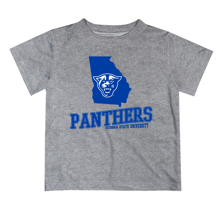 Georgia State Panthers Vive La Fete State Map Heather Gray Short Sleeve Tee Shirt