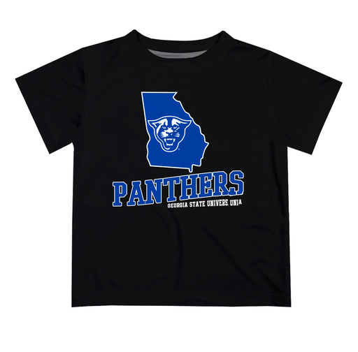 Georgia State Panthers Vive La Fete State Map Black Short Sleeve Tee Shirt