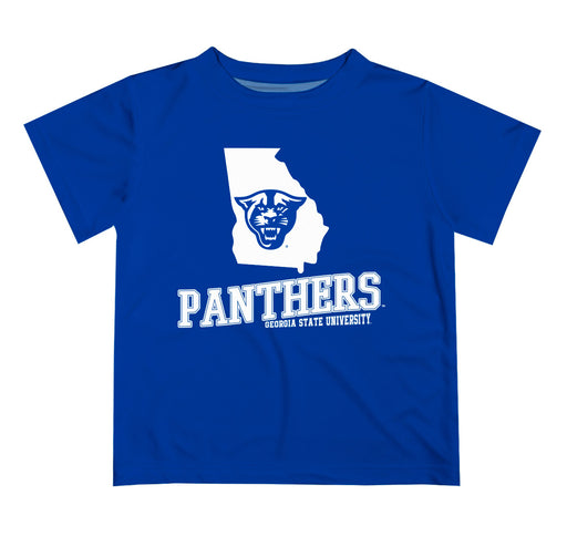 Georgia State Panthers Vive La Fete State Map Blue Short Sleeve Tee Shirt