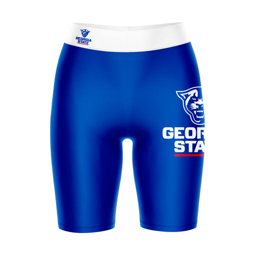 Georgia State Panthers Vive La Fete Game Day Logo on Thigh and Waistband Blue and White Women Bike Short 9 Inseam