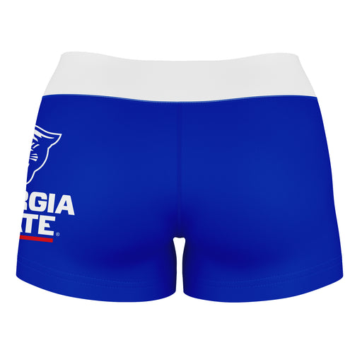 Georgia State Panthers Vive La Fete Logo on Thigh & Waistband  Blue White Women Yoga Booty Workout Shorts 3.75 Inseam - Vive La Fête - Online Apparel Store
