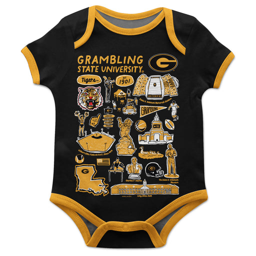 Grambling State Tigers GSU Hand Sketched Vive La Fete Impressions Artwork Infant Black Short Sleeve Onesie Bodysuit