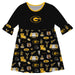 Grambling State Tigers GSU 3/4 Sleeve Solid Black Repeat Print Hand Sketched Vive La Fete Impressions Artwork on Skirt
