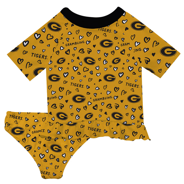 Grambling State Tigers GSU Vive La Fete All Over Logo Gold Long Sleeve Bikini Set
