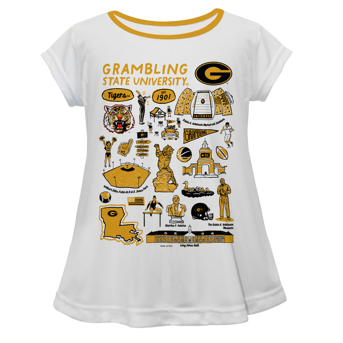 Grambling State Tigers GSU Hand Sketched Vive La Fete Impressions Artwork White Short Sleeve Top