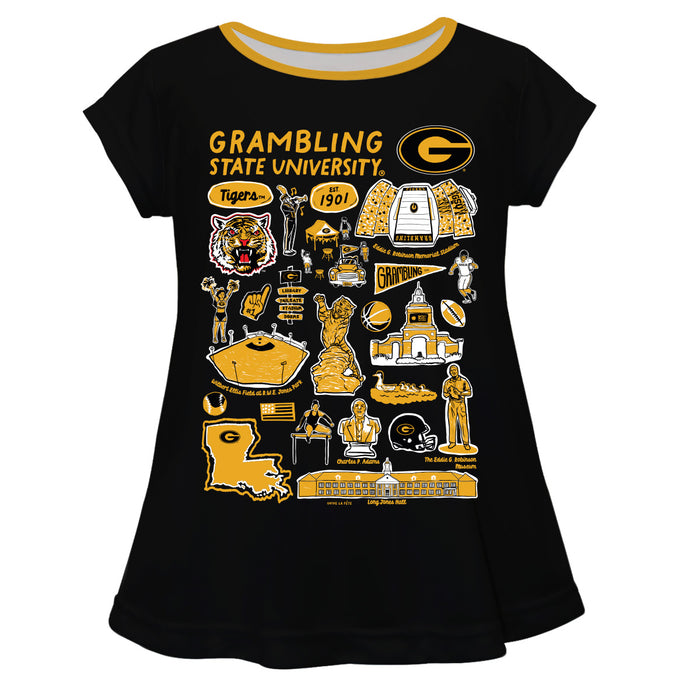 Grambling State Tigers GSU Hand Sketched Vive La Fete Impressions Artwork Black Short Sleeve Top