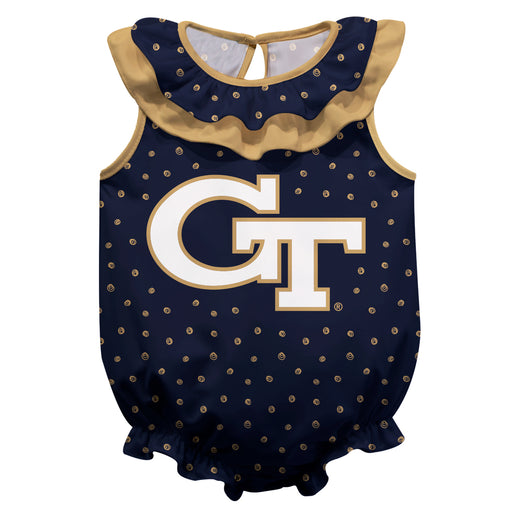 Georgia Tech Yellow Jackets Swirls Navy Sleeveless Ruffle Onesie Logo Bodysuit