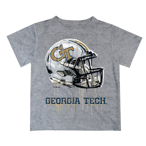 Georgia Tech Yellow Jackets Original Dripping Football Helmet Heather Gray T-Shirt by Vive La Fete
