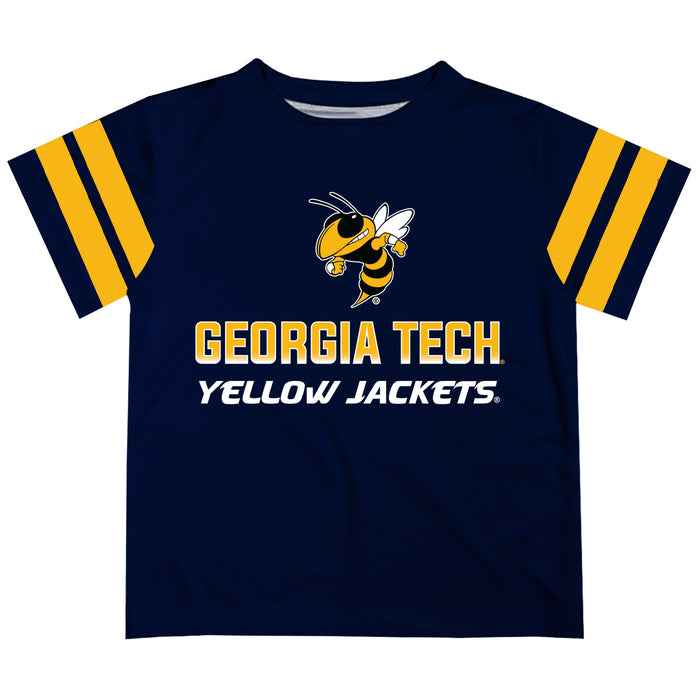 Georgia Tech Yellow Jackets Stripes Blue Short Sleeve Tee Shirt - Vive La Fête - Online Apparel Store