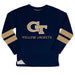 Georgia Tech Yellow Jackets Stripes Blue Long Sleeve Fleece Sweatshirt Side Vents - Vive La Fête - Online Apparel Store