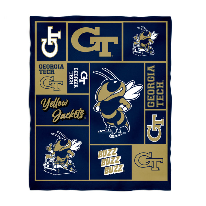 Georgia Tech Yellow Jackets Vive La Fete Infant Game Day Block Blue Minky Blanket 36 x 48 Mascot and Name