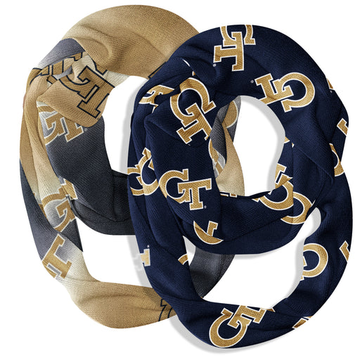 Georgia Tech Yellow Jackets Vive La Fete All Over Logo Collegiate Women Set of 2 Light Weight Ultra Soft Infinity Scarfs
