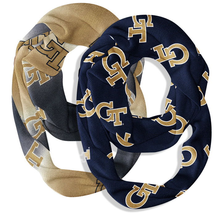 Georgia Tech Yellow Jackets Vive La Fete All Over Logo Collegiate Women Set of 2 Light Weight Ultra Soft Infinity Scarfs