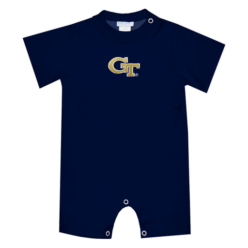 Georgia Tech Yellow Jackets Embroidered Navy Knit Short Sleeve Boys Romper