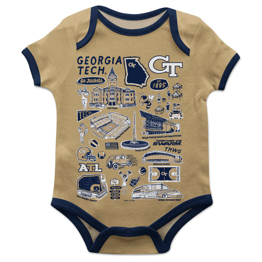 Georgia Tech Yellow Jackets Hand Sketched Vive La Fete Impressions Artwork Infant Gold Short Sleeve Onesie Bodysuit