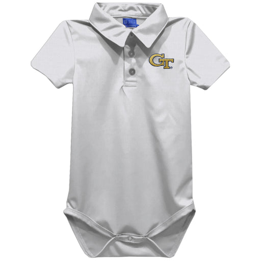 Georgia Tech Yellow Jackets Embroidered White Solid Knit Polo Onesie