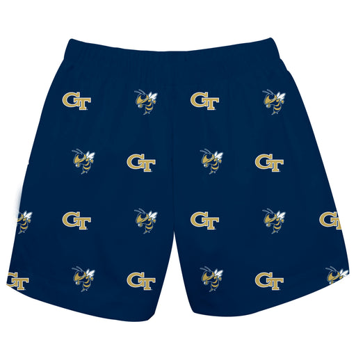 Georgia Tech Yellow Jackets Vive La Fete Boys Game Day All Over Logo Elastic Waist Classic Play Blue Pull On Short