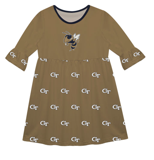 Georgia Tech Yellow Jackets Vive La Fete Girls Game Day 3/4 Sleeve Solid Gold All Over Logo on Skirt