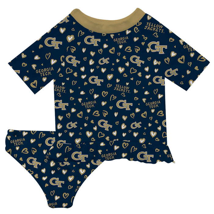 Georgia Tech Yellow Jackets Vive La Fete All Over Logo Navy Long Sleeve Bikini Set