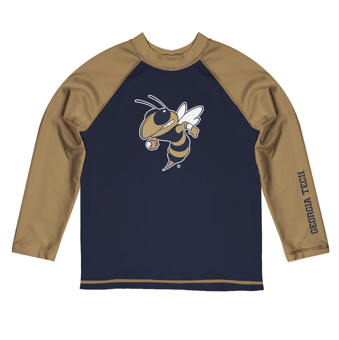Georgia Tech Yellow Jackets Vive La Fete Blue and Gold Long Sleeve Raglan Rashguard