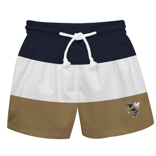 Georgia Tech Yellow Jackets Vive La Fete Blue White Gold Stripes Swimtrunks V1