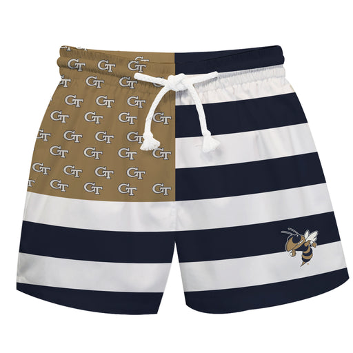 Georgia Tech Yellow Jackets Vive La Fete Game Day Blue White Gold Flag Swimtrunks V1