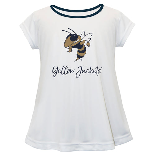 Georgia Tech Yellow Jackets Vive La Fete Girls Game Day Short Sleeve White Top with School Logo and Name
