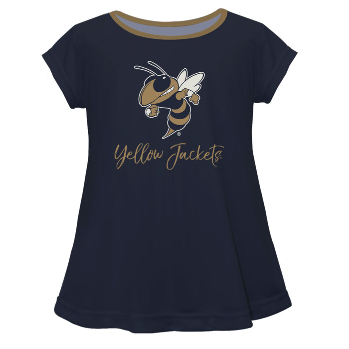 Georgia Tech Yellow Jackets Vive La Fete Girls Game Day Short Sleeve Blue Top with School Logo and Name