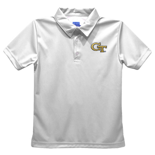Georgia Tech Yellow Jackets Embroidered White Short Sleeve Polo Box Shirt