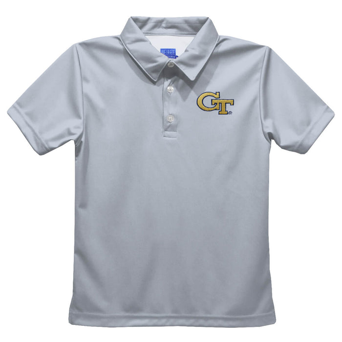 Georgia Tech Yellow Jackets Embroidered Gray Short Sleeve Polo Box Shirt