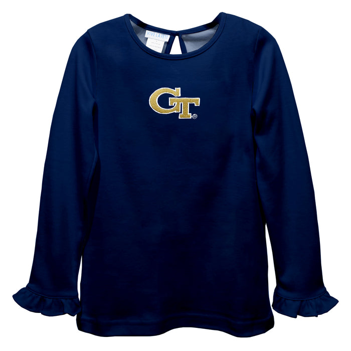 Georgia Tech Yellow Jackets Embroidered Navy Knit Long Sleeve Girls Blouse