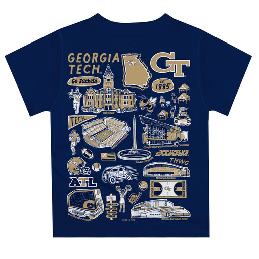 Georgia Tech Yellow Jackets Hand Sketched Vive La Fete Impressions Artwork Boys Navy Short Sleeve Tee Shirt - Vive La Fête - Online Apparel Store