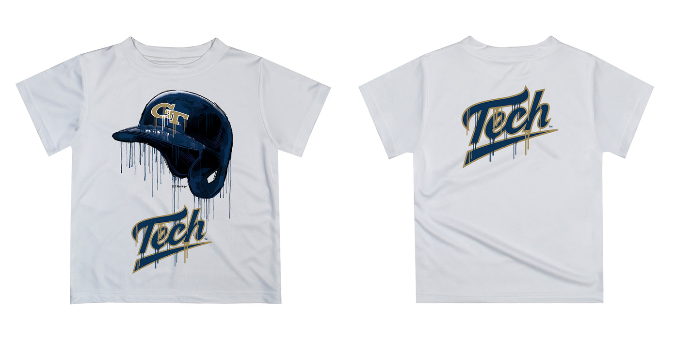 Georgia Tech Yellow Jackets Original Dripping Baseball Helmet Blue T-Shirt by Vive La Fete - Vive La Fête - Online Apparel Store