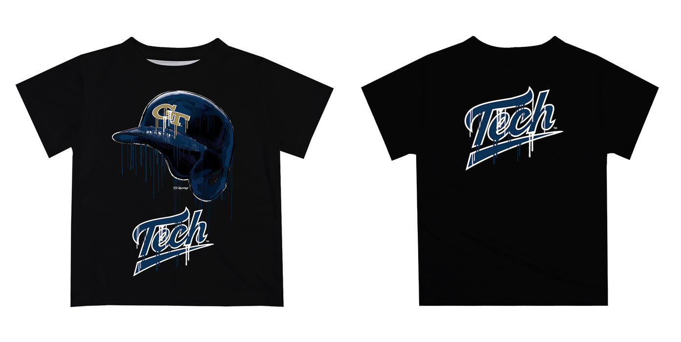 Georgia Tech Yellow Jackets Original Dripping Baseball Helmet Blue T-Shirt by Vive La Fete - Vive La Fête - Online Apparel Store